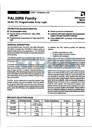 PAL20L8-52JC datasheet - 24-Pin TTL Programmable Array Logic