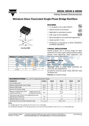 MB2M-E3/45 datasheet - Miniature Glass Passivated Single-Phase Bridge Rectifiers