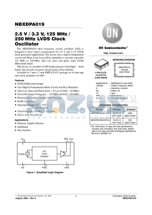 NBXDPA019LN1TAG datasheet - 2.5 V / 3.3 V, 125 MHz / 250MHz LVDS Clock 250MHz LVDS Clock