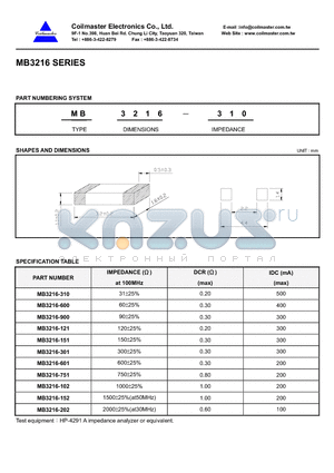 MB3216-151 datasheet - MB3216 SHAPES AND DIMENSIONS