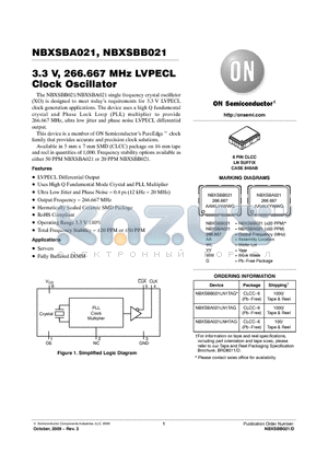 NBXSBA021LN1TAG datasheet - 3.3 V, 266.667 MHz LVPECL Clock Oscillator