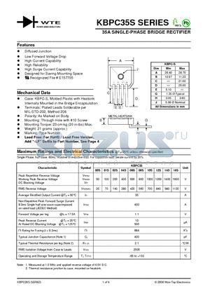 KBPC3506S datasheet - 35A SINGLE-PHASE BRIDGE RECTIFIER