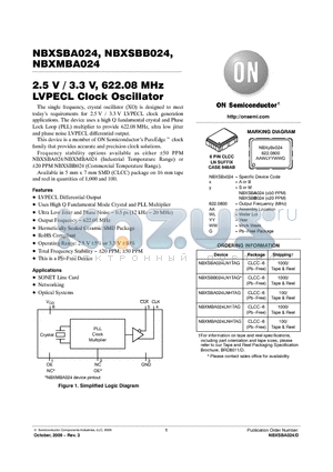 NBXSBA024LN1TAG datasheet - 2.5 V / 3.3 V, 622.08 MHz LVPECL Clock Oscillator