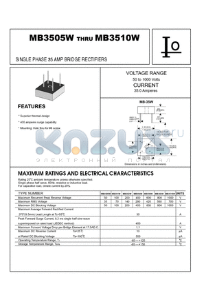 MB3505W datasheet - SINGLE PHASE 35 AMP BRIDGE RECTIFIERS