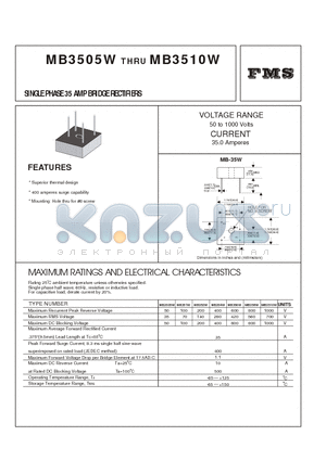 MB3505W datasheet - SINGLE PHASE 35 AMP BRIDGE RECTIFIERS