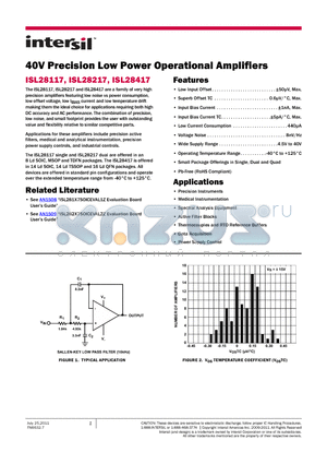 ISL28217FBZ datasheet - 40V Precision Low Power Operational Amplifiers