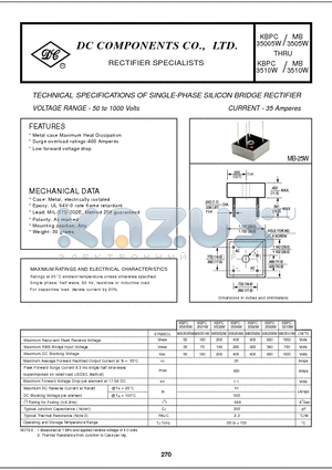MB3510W datasheet - TECHNICAL SPECIFICATIONS OF SINGLE-PHASE SILICON BRIDGE RECTIFIER