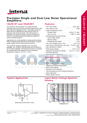 ISL28207FBZ-T7 datasheet - Precision Single and Dual Low Noise Operational Amplifiers