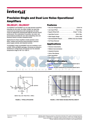 ISL28227FRTZ datasheet - Precision Single and Dual Low Noise Operational Amplifiers