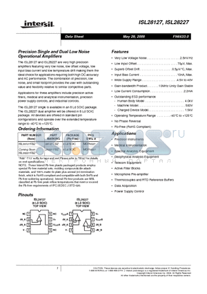 ISL28227FBZ datasheet - Precision Single and Dual Low Noise Operational Amplifiers