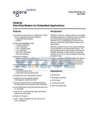 OCM22-JTDKV-DB datasheet - One-Chip Modem for Embedded Applications