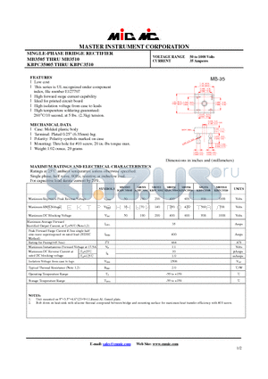 MB356 datasheet - SINGLE-PHASE BRIDGE RECTIFIER