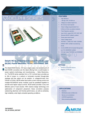 NC12S0A0H30PNFA datasheet - Delphi NC30 Series Non-Isolated Point of Load DC/DC Power Modules: 12Vin, 0.9V-5Vout, 30A