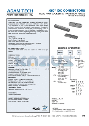 HFCS90SG datasheet - .050 IDC CONNECTORS DUAL ROW SOCKETS & TRANSITION PLUGS