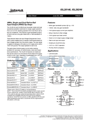 ISL28246FBZ-T7 datasheet - 5MHz, Single and Dual Rail-to-Rail Input-Output (RRIO) Op Amps