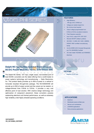 NC12S0A0V60NNFA datasheet - Delphi NC Series Non-Isolated Point of Load DC/DC Power Modules: 12Vin, 0.9V-5Vout, 60A
