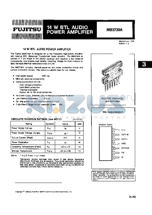 MB3730A datasheet - 14W BTL AUDIO POWER AMPLIFIER