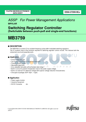 MB3759 datasheet - Switching Regulator Controller (Switchable between push-pull and single-end functions)