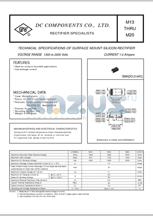 M16 datasheet - TECHNICAL SPECIFICATIONS OF SURFACE MOUNT SILICON RECTIFIER