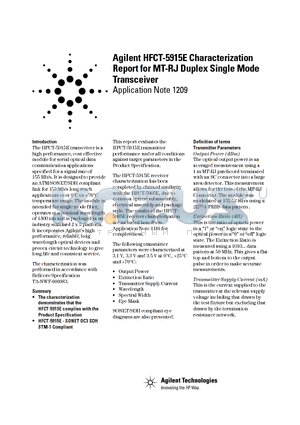 HFCT-5915E datasheet - Report for MT-RJ Duplex Single Mode Transceiver