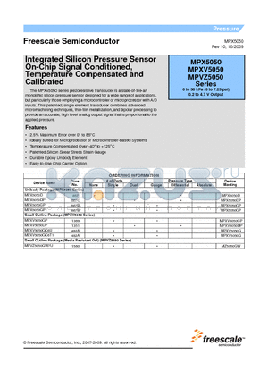 MPXV5050GC6T1 datasheet - Integrated Silicon Pressure Sensor On-Chip Signal Conditioned, Temperature Compensated and Calibrated