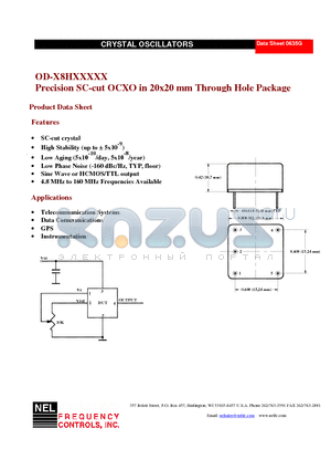 OD-08HS18AP datasheet - Precision SC-cut OCXO in 20x20 mm Through Hole Package