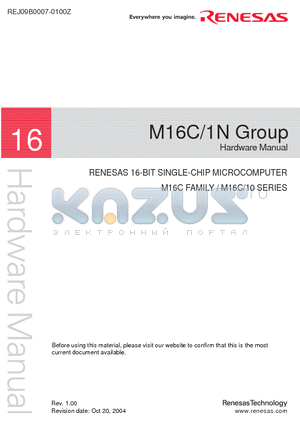 M16C1N datasheet - RENESAS 16-BIT SINGLE-CHIP MICROCOMPUTER M16C FAMILY / M16C/10 SERIES