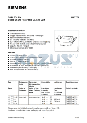 Q62703-Q2725 datasheet - TOPLED RG Super-Bright, Hyper-Red GaAIAs-LED