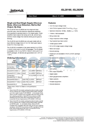 ISL28290FUZ-T7 datasheet - Single and Dual Ultra-Low Noise, Ultra-Low Distortion, Rail-to-Rail Output, Op Amp