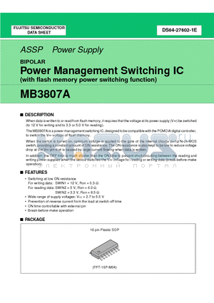 MB3807A datasheet - Power Management Switching IC (with flash memory power switching function)