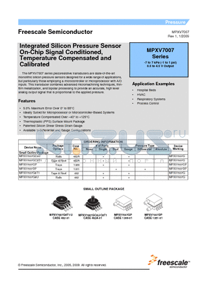 MPXV7007GP datasheet - Integrated Silicon Pressure Sensor On-Chip Signal Conditioned, Temperature Compensated and Calibrated