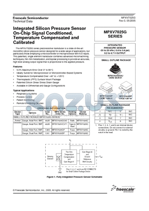 MPXV7025G datasheet - Integrated Silicon Pressure Sensor On-Chip Signal Conditioned, Temperature Compensated and Calibrated