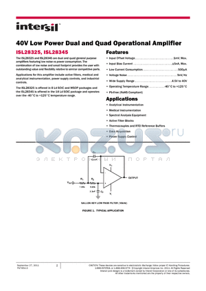 ISL28345 datasheet - 40V Low Power Dual and Quad Operational Amplifier