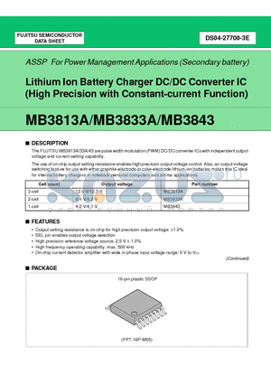 MB3813A datasheet - Lithium Ion Battery Charger DC/DC Converter IC (High Precision with Constant-current Function)