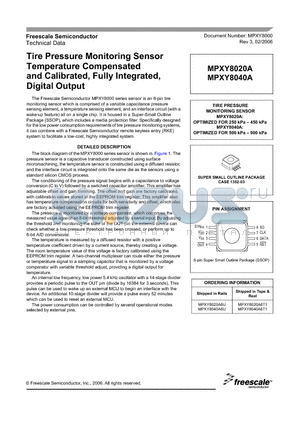 MPXY8020A6T1 datasheet - Tire Pressure Monitoring Sensor Temperature Compensated and Calibrated, Fully Integrated Digital Output