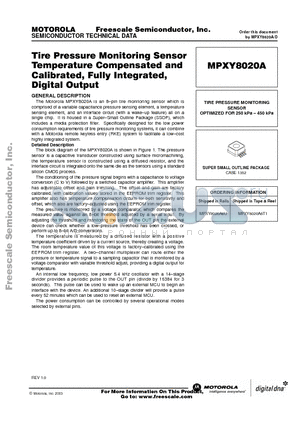 MPXY8020A datasheet - TIRE PRESSURE MONITORING SENSOR TEMPERATURE COMPENSATED AND CALIBRATED FULLY INTEGRATED DIGITAL OUTPUT