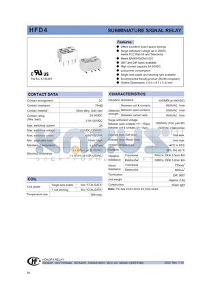 HFD4/24S1XXX datasheet - SUBMINIATURE SIGNAL RELAY