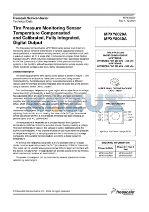 MPXY8040A datasheet - Tire Pressure Monitoring Sensor Temperature Compensated