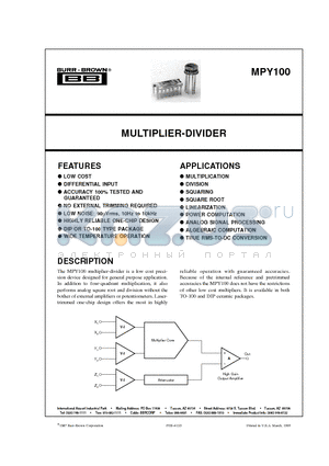 MPY100AG datasheet - MULTIPLIER-DIVIDER