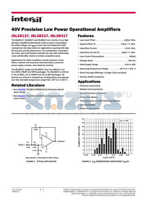 ISL28417 datasheet - 40V Precision Low Power Operational Amplifiers