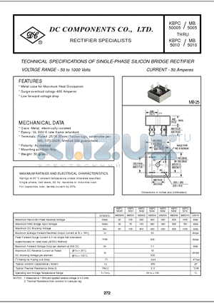 KBPC50005 datasheet - TECHNICAL SPECIFICATIONS OF SINGLE-PHASE SILICON BRIDGE RECTIFIER