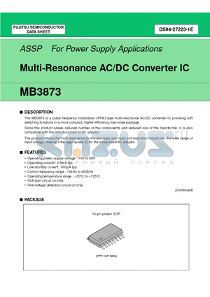 MB3873PF datasheet - Multi-Resonance AC/DC Converter IC