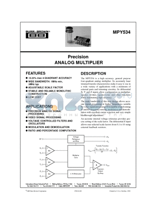 MPY534K datasheet - Precision ANALOG MULTIPLIER