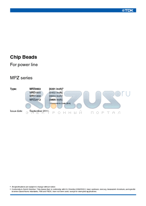 MPZ1005 datasheet - Chip Beads For Power Line