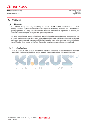 M16C63 datasheet - RENESAS MCU