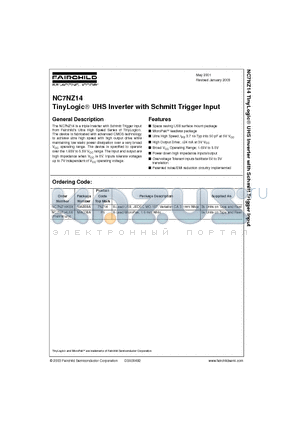 NC7NZ14L8X datasheet - TinyLogic UHS Inverter with Schmitt Trigger Input