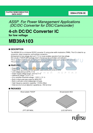 MB39A103PV3 datasheet - 4-ch DC/DC Converter IC for low voltage