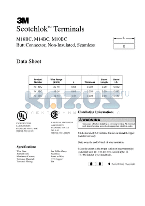 M18BC datasheet - Butt Connector, Non-Insulated, Seamless