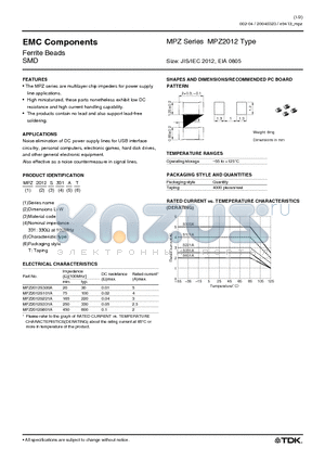 MPZ2012S221A datasheet - Ferrite Beads
