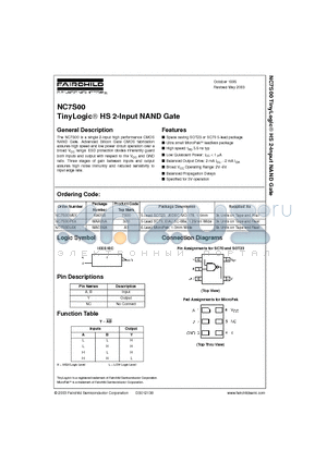 NC7S00M5X datasheet - TinyLogic HS 2-Input NAND Gate